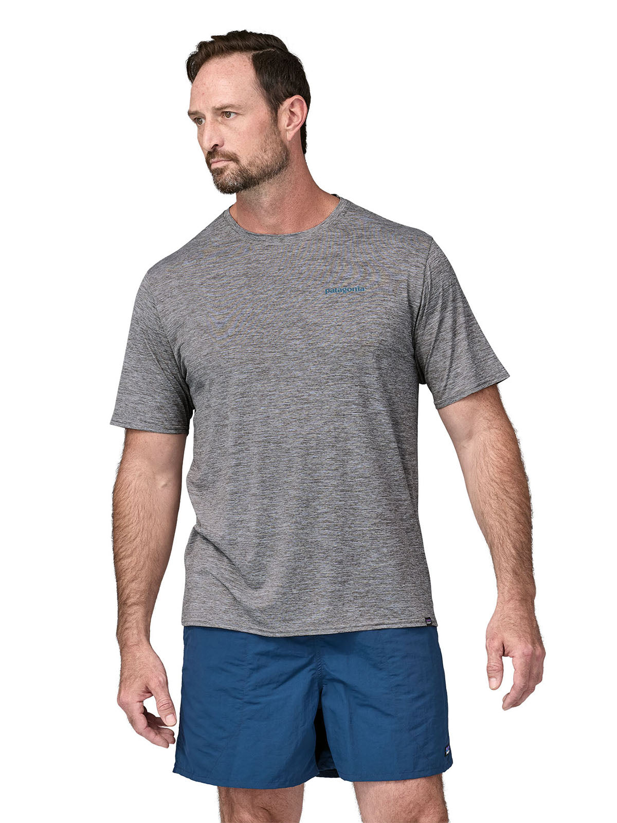 Polo Manga Corta Hombre Capilene® Cool Daily Graphic Shirt - Waters Boardshort Logo Abalone Blue: Feather Grey