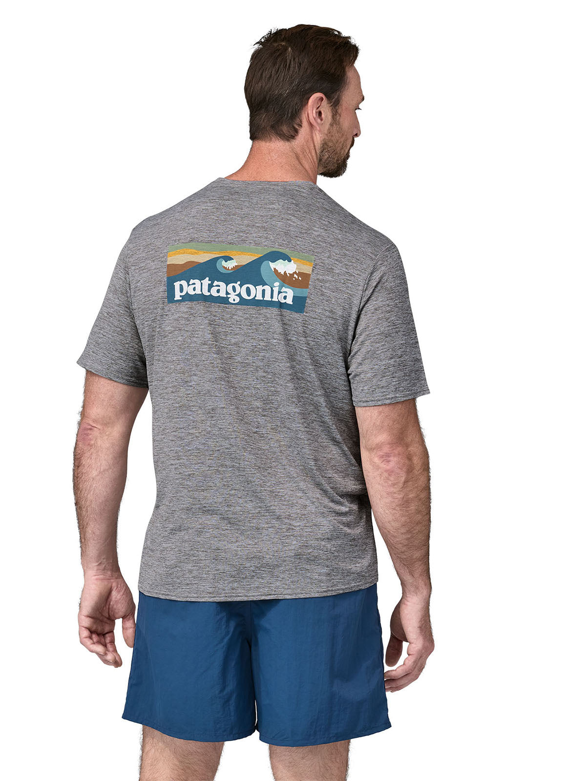 Polo Manga Corta Hombre Capilene® Cool Daily Graphic Shirt - Waters Boardshort Logo Abalone Blue: Feather Grey
